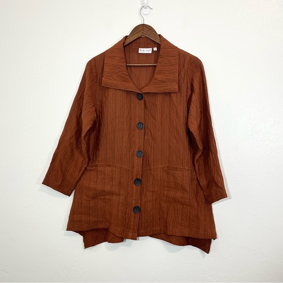 Habitat Oversized Crinkle Tunic Blouse Lagenlook Textured Button Front Shirt - Picture 4 of 12